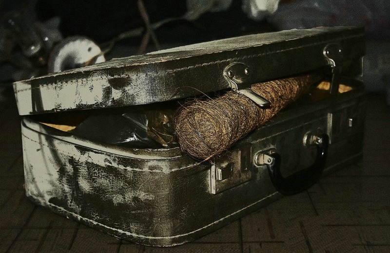 Старый запыленный чемодан в кладовке