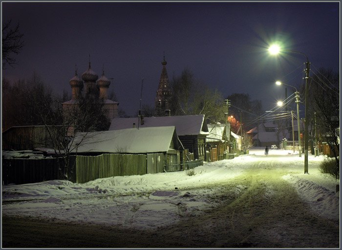 Деревня Зимой Ночью Фото