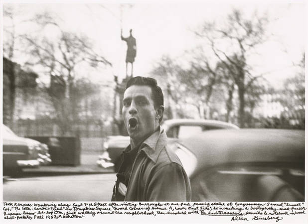 Jack Kerouac wandering along East 7th Street after visiting Burroughs at our pad, passing statue of Congressman Samuel "Sunset" Cox, "The Letter-Carrier